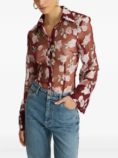 Rotate Birger Christensen Floral-embroidered Mesh Shirt