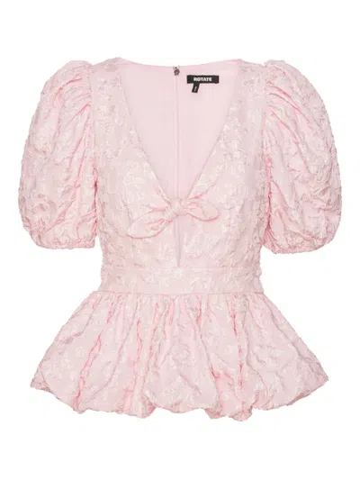 Rotate Birger Christensen Jacquard Puff Sleeve Top In Pink