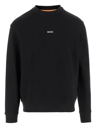 Hugo Boss Relaxed-fit Sweatshirt In Cotton Terry With Sleeve Logo In Black