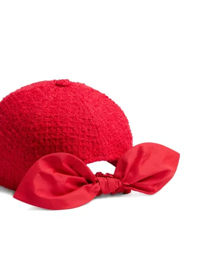 Patou Bow Tweed Baseball Cap In Red