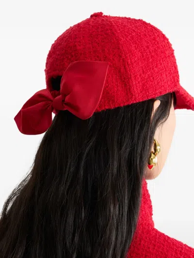 Patou Bow Tweed Baseball Cap In Red