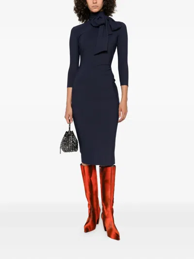 Chiara Boni La Petite Robe Neck-tie Midi Dress In Blue