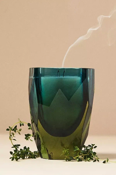 Anthropologie Leora Fresh White Tonka & Santal Glass Candle In Green