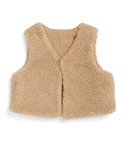 Purebaby Faux Shearling-corduroy Reversible Gilet In Brown