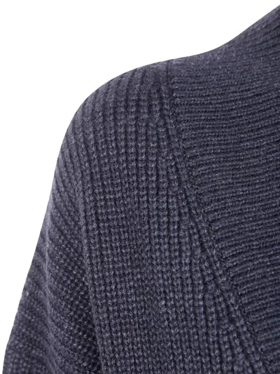 Y's Ribbed Wool Long Sweater In Blue