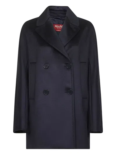 Max Mara Blue Broadcloth Sheree Double-breasted Pea Coat In Blue