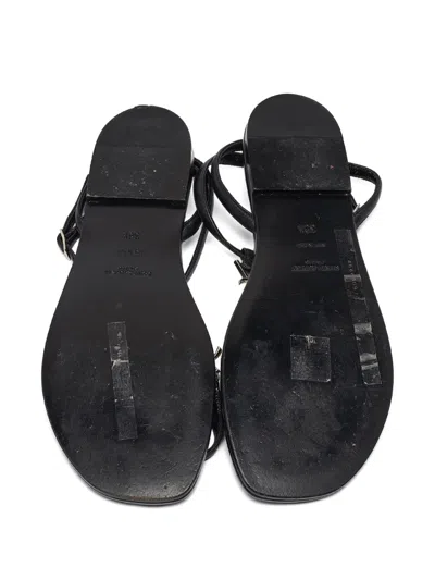 Pre-owned Saint Laurent Leather Cassandre-logo Sandals In Black