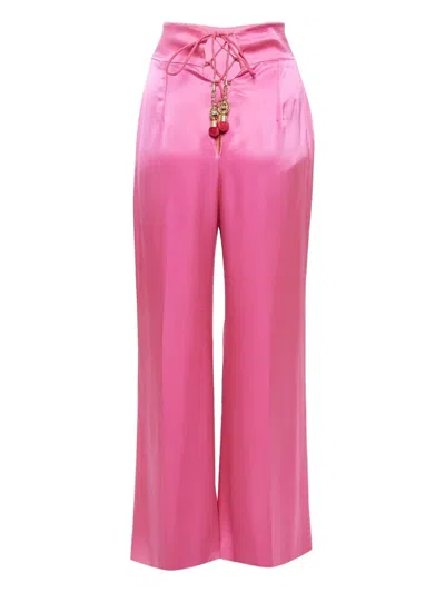 Pre-owned David Koma Lace-up Satin Trousers In Pink