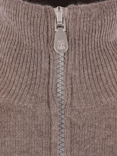Brunello Cucinelli High-neck Zip-front Cardigan In Brown