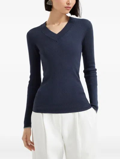 Brunello Cucinelli V-neck Ribbed Sweatshirt