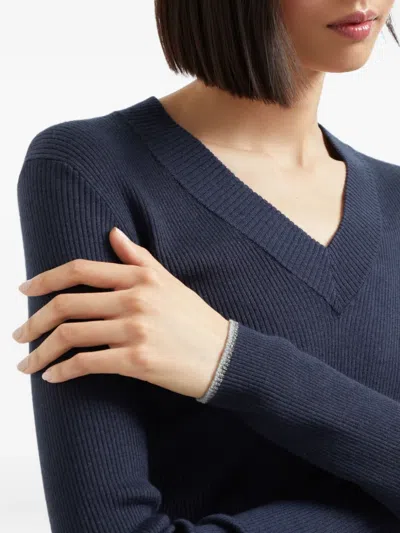 Brunello Cucinelli V-neck Ribbed Sweatshirt