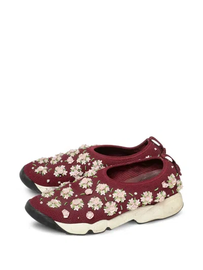 Pre-owned Dior 2014 Mesh Flower-embellishment Sneakers In Red