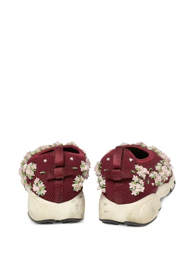 Pre-owned Dior 2014 Mesh Flower-embellishment Sneakers In Red