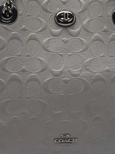 Pre-owned Coach Vintage  Embossed Leather Tote Bag In Gray