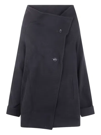 Y's Asymmetric-fastening Single-bresated Coat In Black