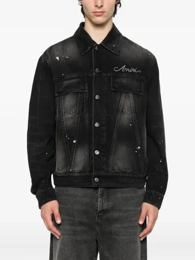 Amiri Bleach Bandana Denim Jacket In Black