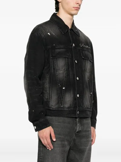 Amiri Bleach Bandana Denim Jacket In Black