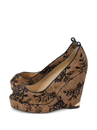 Pre-owned Jimmy Choo 10mm Lace Wedge Pumps