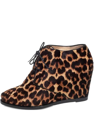 Pre-owned Christian Louboutin 70mm Lady Schuss Leopard-print Wedge Boots In Brown