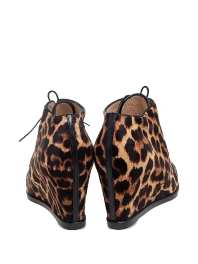 Pre-owned Christian Louboutin 70mm Lady Schuss Leopard-print Wedge Boots In Brown