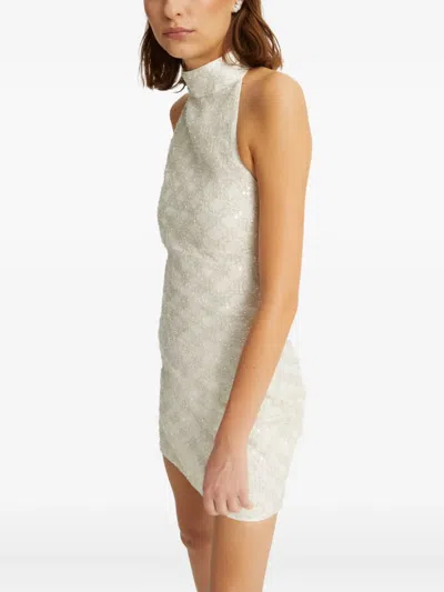 Rotate Birger Christensen Cream Mini Dress With All-over Sequins And Halter Neck In White