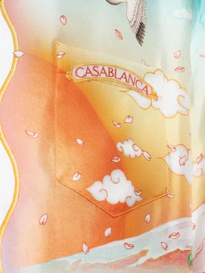Casablanca Tennis Club Convertible-collar Printed Silk-twill Shirt In Black