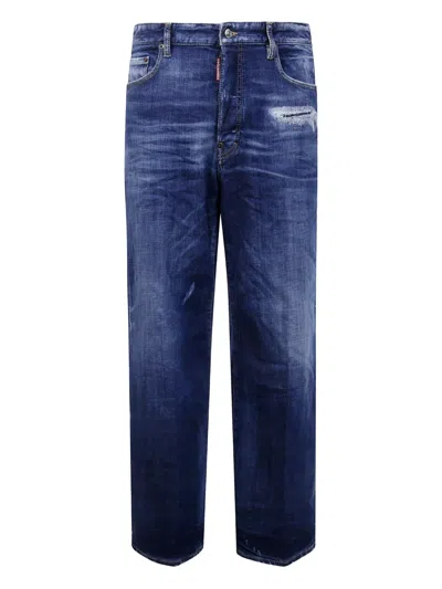 Dsquared2 Five Pocket Distressed Washed Trousers In Blue