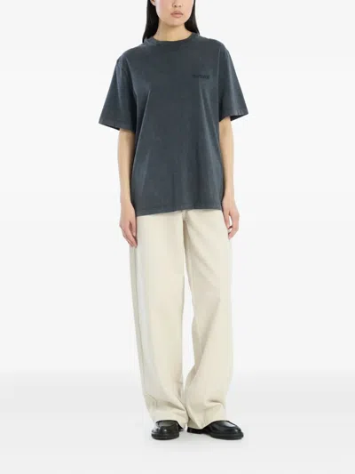 Rotate Birger Christensen Embroidered-logo Organic Cotton T-shirt In Blue