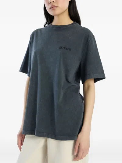 Rotate Birger Christensen Embroidered-logo Organic Cotton T-shirt In Blue