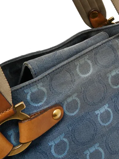 Pre-owned Ferragamo 2000's Gancini-pattern Shoulder Bag In Blue