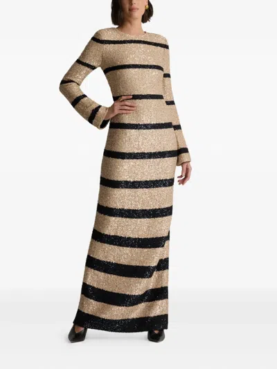 St John Sequin Striped Maxi Party Dress