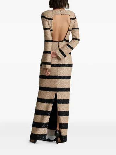 St John Sequin Striped Maxi Party Dress