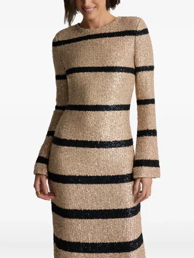 St John Sequin Striped Maxi Party Dress