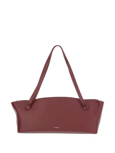 Jil Sander Bordeaux Leather Shoulder Bag In Burgundy