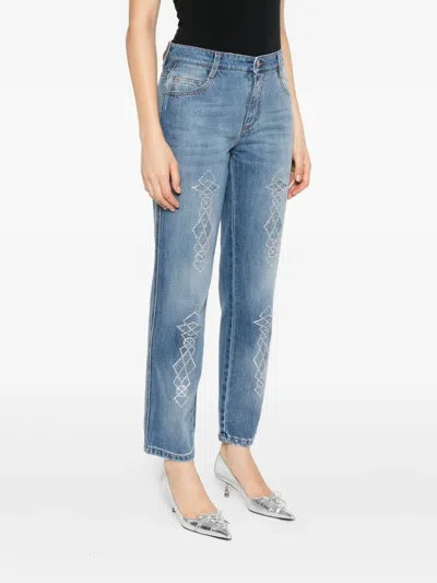 Ermanno Scervino Rhinestone-embellished Jeans In Blue