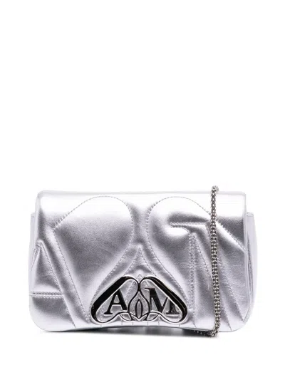 Pre-owned Alexander Mcqueen 2023-2025 Mini Leather The Seal Chain Crossbody Bag In Silver