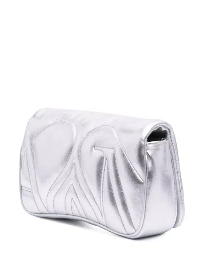 Pre-owned Alexander Mcqueen 2023-2025 Mini Leather The Seal Chain Crossbody Bag In Silver