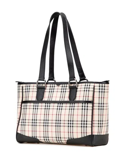 Pre-owned Burberry 2000-2017 House Check Canvas Tote Bag In Brown