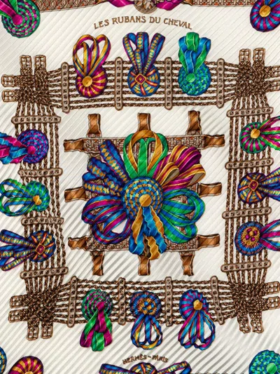Pre-owned Hermes 20th Century Les Rubans Du Cheval Pleated Silk Scarf Scarves
