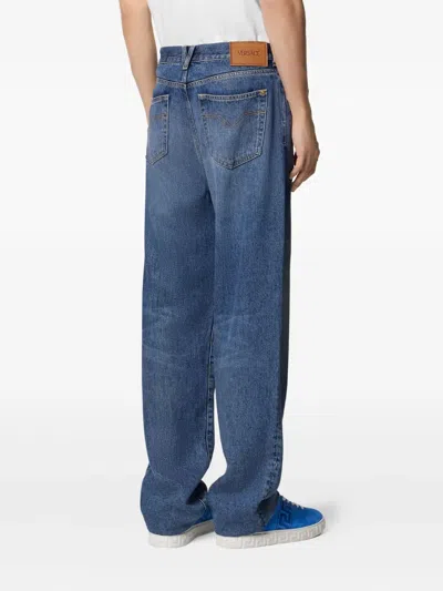 Versace Straight Trousers With Pockets And Loops In Blue
