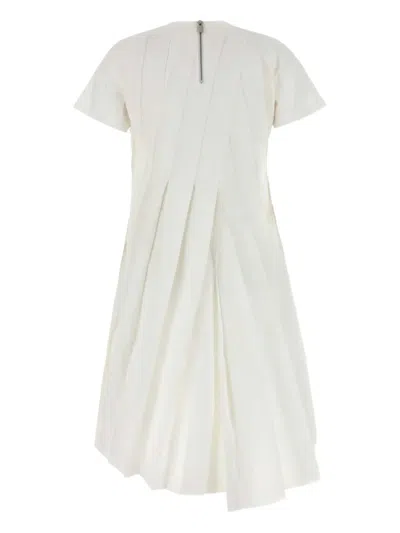Sacai Poplin Dress With Asymmetric Hem And Pleated Design In White