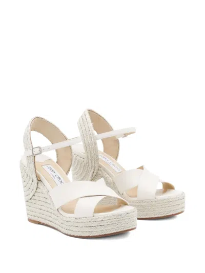 Jimmy Choo 100mm Dellena Leather Cross-strap Wedge Espadrilles