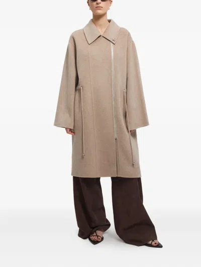 Aeron Belted Zip-front Coat In Pink