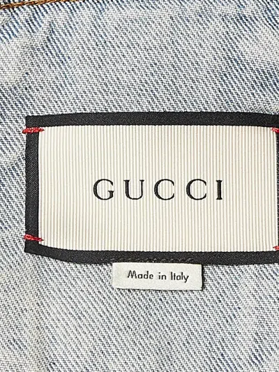 Pre-owned Gucci Tiger-embroidered Denim Jacket In Blue