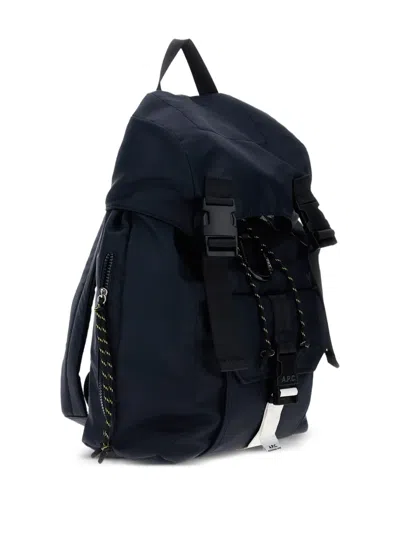 Apc A.p.c. Navy Blue Backpack With Flap Closure And Logo Applique In Blue