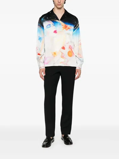 Casablanca Mens Galactic Connection Cuban-collar Graphic-pattern Silk Shirt In Multi