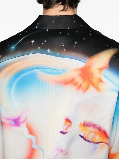 Casablanca Mens Galactic Connection Cuban-collar Graphic-pattern Silk Shirt In Multi