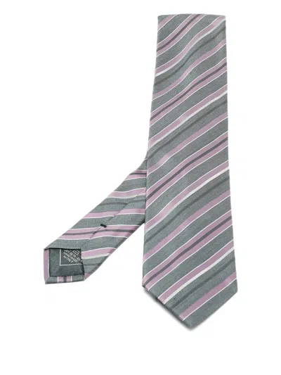 Pre-owned Brioni Vintage  Diagonal Stripe Silk Tie In Gray