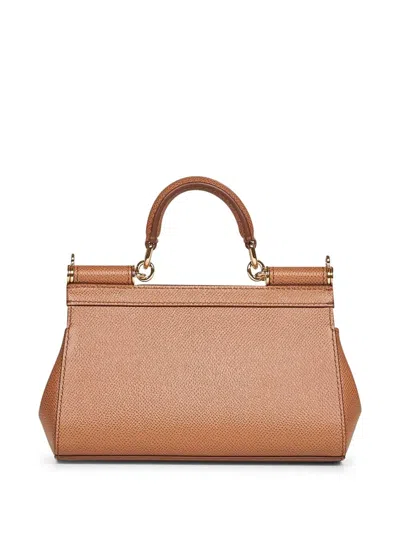 Dolce & Gabbana Dauphine Calf Leather Bag With Top Handle In Brown