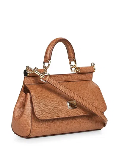 Dolce & Gabbana Dauphine Calf Leather Bag With Top Handle In Brown